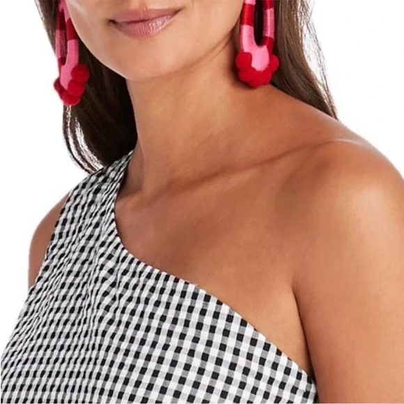 NWT Vineyard Vines Gingham Dress One Shoulder Black and White - Picture 3 of 6